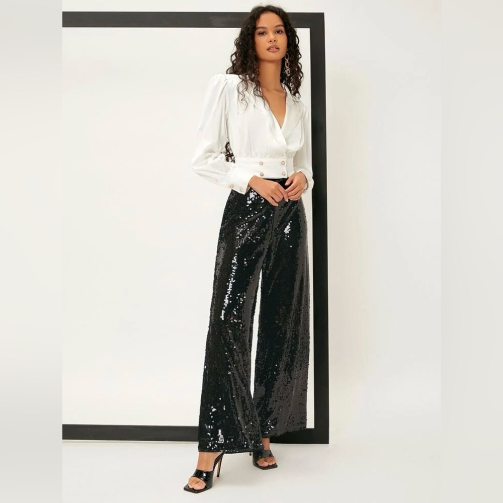 BAE High Waist Contrast Sequin Wide Leg Pants